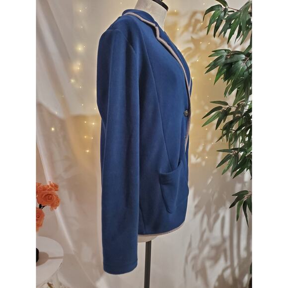 Lands End Nautical Fleece Blazer Jacket Womens Size M 10-12 Blue Anchor Buttons - Picture 4 of 10